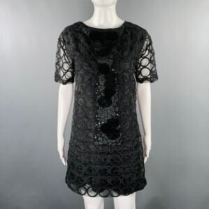 MARNI Size 4 Black Polyester Applique Double Layer Cocktail Dress